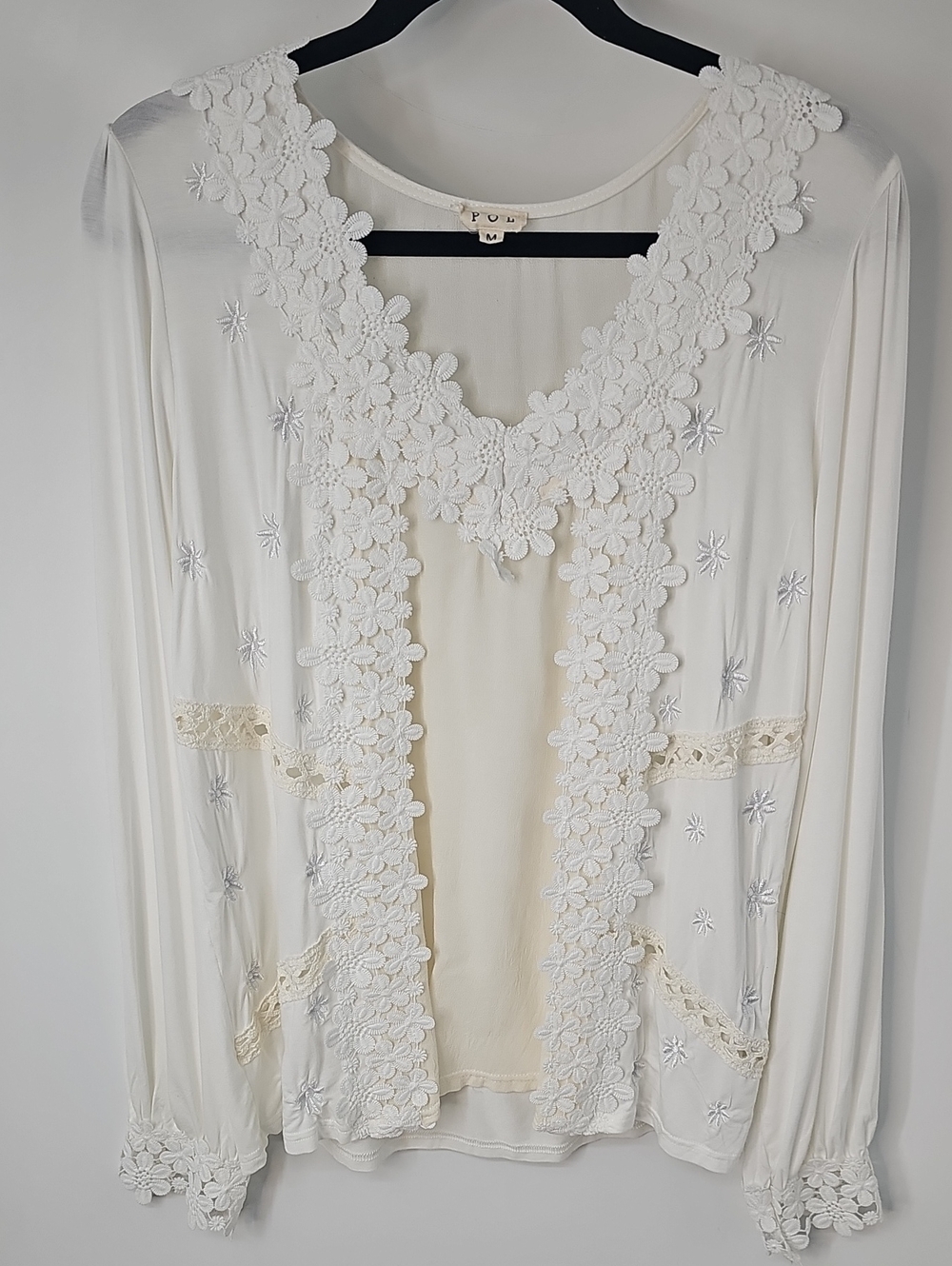 Creamy Boho Hippie Floral Long Sleeved Top w Sheer Panels Dainty
